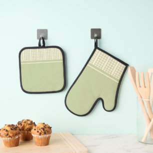 Ensemble De Gant De Cuisine Et De Manique Sage et crème