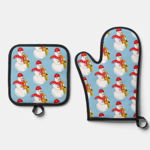 Ensemble De Gant De Cuisine Et De Manique Saxophone Snowman