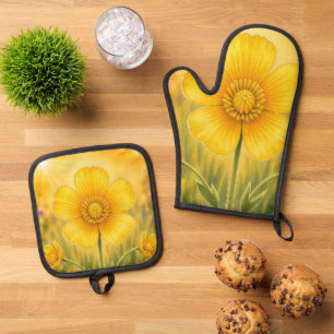 Ensemble De Gant De Cuisine Et De Manique Série Radiant Petal – Bouton d'or
