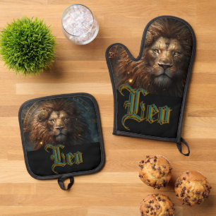 Ensemble De Gant De Cuisine Et De Manique Signe du zodiaque Lion