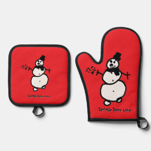 Ensemble De Gant De Cuisine Et De Manique Snowman (rouge)