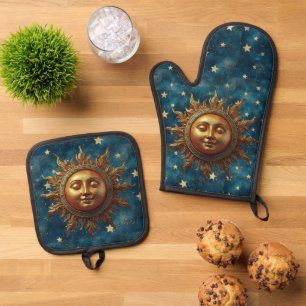 Ensemble De Gant De Cuisine Et De Manique Soleil Céleste