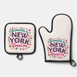 Ensemble De Gant De Cuisine Et De Manique Someone in New York Loves Me Retro Funny Design