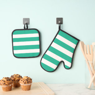 Ensemble De Gant De Cuisine Et De Manique Strpes Green and White Deckchaise