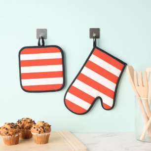 Ensemble De Gant De Cuisine Et De Manique Strpes Red and White Deckchair