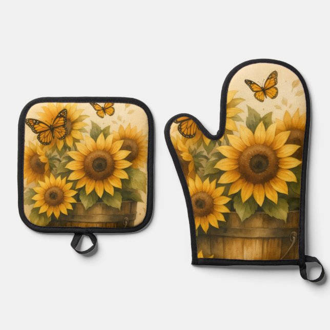 Ensemble De Gant De Cuisine Et De Manique Sunflower Apron (Recto)