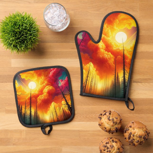 Ensemble De Gant De Cuisine Et De Manique Sunset Art (De haut en bas)