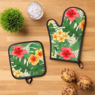 Ensemble De Gant De Cuisine Et De Manique Symbole de plage Aloha Palm Tree
