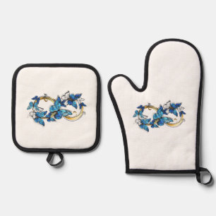 Ensemble De Gant De Cuisine Et De Manique Symbole Infini de Papillons Morpho Bleus