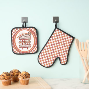 Ensemble De Gant De Cuisine Et De Manique Symbole rétro du bon thanksgiving béni