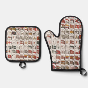 Ensemble De Gant De Cuisine Et De Manique Table vintage des drapeaux de mer, Impression esth