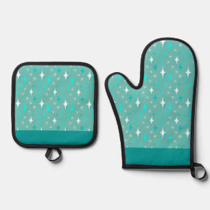 Ensemble De Gant De Cuisine Et De Manique Tablier de cuisine à motif étoile sarcelle et blan
