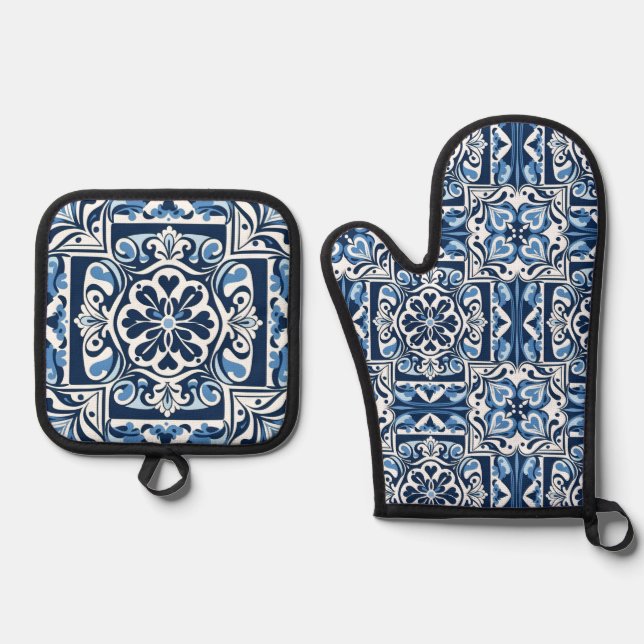 Ensemble De Gant De Cuisine Et De Manique Talavera Tile Uno (Recto)