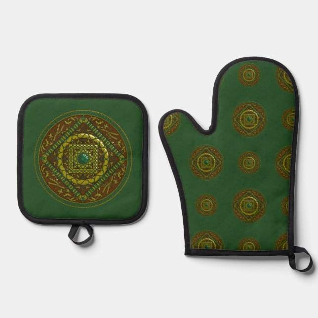 Ensemble De Gant De Cuisine Et De Manique Taurus Mandala (Recto)