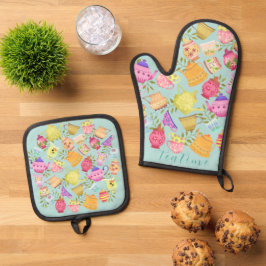 Ensemble De Gant De Cuisine Et De Manique Teapots et tasses Aqua
