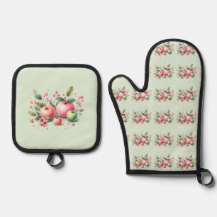Ensemble De Gant De Cuisine Et De Manique Thème de pomme de verger de style campagnard