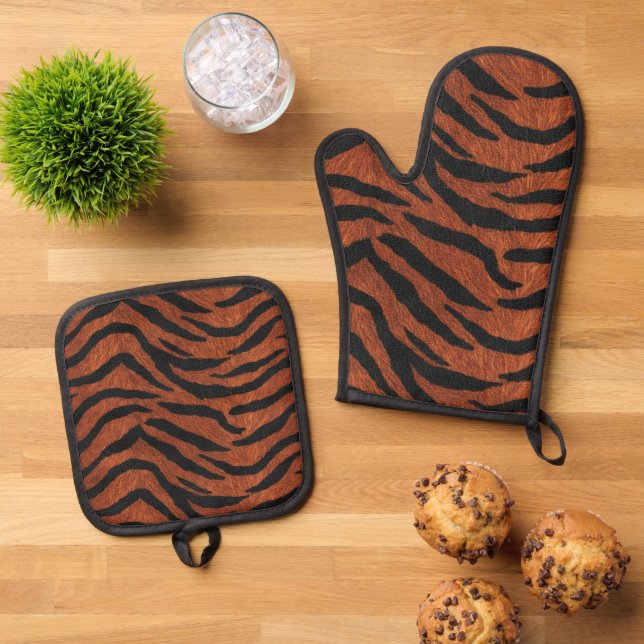 Ensemble De Gant De Cuisine Et De Manique Tiger Stripe Wild Pattern (De haut en bas)
