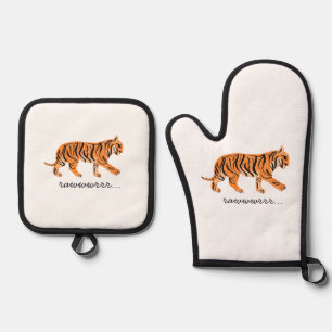 Ensemble De Gant De Cuisine Et De Manique Tigre