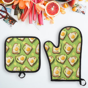 Ensemble De Gant De Cuisine Et De Manique Toast à l'avocat 