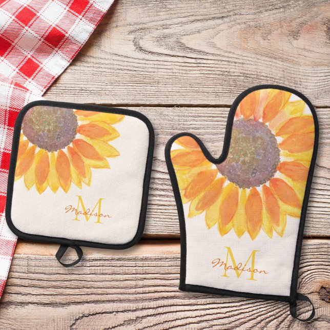 Ensemble De Gant De Cuisine Et De Manique Tournesol Monogramme  (Créateur téléchargé)