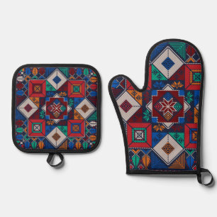 Ensemble De Gant De Cuisine Et De Manique Traditionnel Palestine Broderie tatreez coloré
