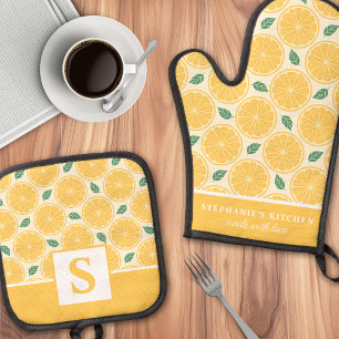 Ensemble De Gant De Cuisine Et De Manique Tranches de citron Citron Monogramme Estival Migno