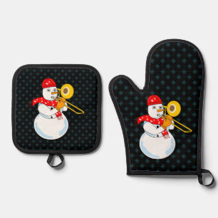 Ensemble De Gant De Cuisine Et De Manique Trombone Snowman