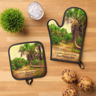 Ensemble De Gant De Cuisine Et De Manique Tropical Florida Trail Bordée de palmiers