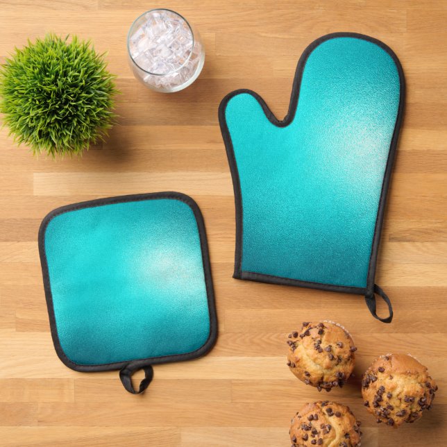 Ensemble De Gant De Cuisine Et De Manique Turquoise Chic Aqua Blue (De haut en bas)