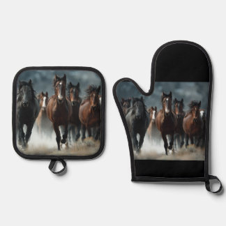 Ensemble De Gant De Cuisine Et De Manique Un beau Cheval conçu Four Mitt & Pot Holder