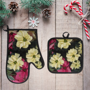 Ensemble De Gant De Cuisine Et De Manique Vacances saisonnières Poinsettias Botanique