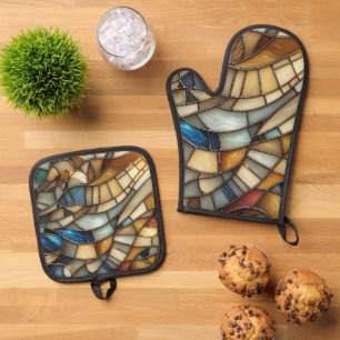 Ensemble De Gant De Cuisine Et De Manique Vagues de verre coloré