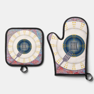 Ensemble De Gant De Cuisine Et De Manique Vaisselle Monogramme moderne