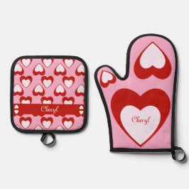 Ensemble De Gant De Cuisine Et De Manique Valentines Noms personnalisables ou autre texte