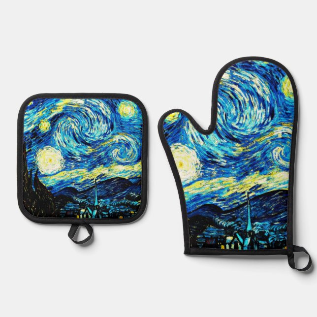 Ensemble De Gant De Cuisine Et De Manique Van Gogh - Nuit étoilée (Recto)