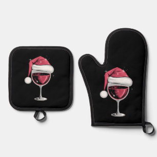 Ensemble De Gant De Cuisine Et De Manique Verre à vin rouge Noël drôle de Noël Xmas