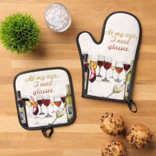 Ensemble De Gant De Cuisine Et De Manique Verres à vin SlipperyJoe's jeu de mots coquin roug