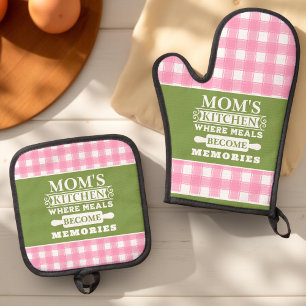 Ensemble De Gant De Cuisine Et De Manique Vert rose En vichy les repas de maman deviennent d