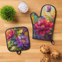 Ensemble De Gant De Cuisine Et De Manique Vintage peinture florale