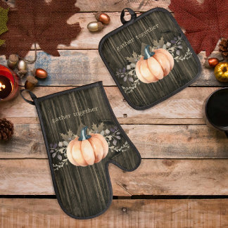 Ensemble De Gant De Cuisine Et De Manique Watercolor Pumpkin Oven Mitt and Pot Holders