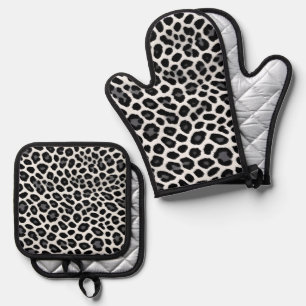 Ensemble De Gant De Cuisine Et De Manique White Leopard Elegant Populaire Collection de luxe