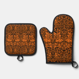 Ensemble De Gant De Cuisine Et De Manique William Morris Frère Lapin Motif Noir Rust