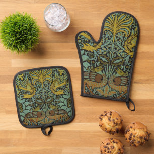 Ensemble De Gant De Cuisine Et De Manique William Morris Peacock Dragon Fond d'écran