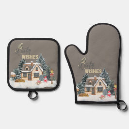 Ensemble De Gant De Cuisine Et De Manique Winter Wishes Christmas Gift For Home Decor