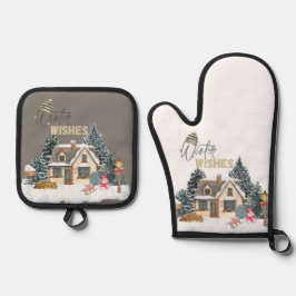 Ensemble De Gant De Cuisine Et De Manique Winter Wishes Christmas Gift For Home Decor