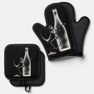 Ensemble De Gant De Cuisine Et De Manique X-Ray Celebration Squelette & Vin