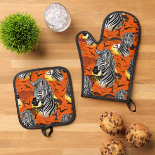 Ensemble De Gant De Cuisine Et De Manique Zebra African Savanna Wild Animal