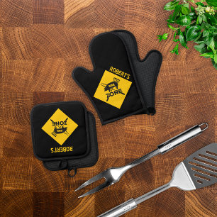 Ensemble De Gant De Cuisine Et De Manique Zone barbecue personnalisée Conception des signes 
