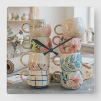 Ensemble de mug Cottagecore Moderne Horloge murale