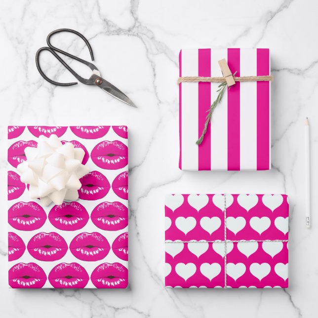 Ensemble de papier à envelopper de lèvres Kiss Ros (Recto)
